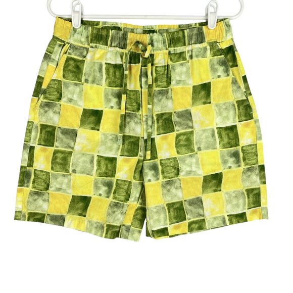 Zara Women's Green & Yellow Checkered Cotton Drawstring Shorts Size Small NWOT - Picture 1 of 11